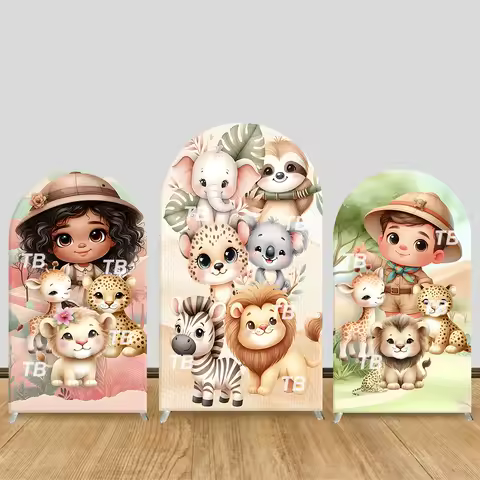 Cute Jungle Animal Explorer Arch Backdrop Cover Safari Kids Theme Party Decor Photo Booth Background Supplies