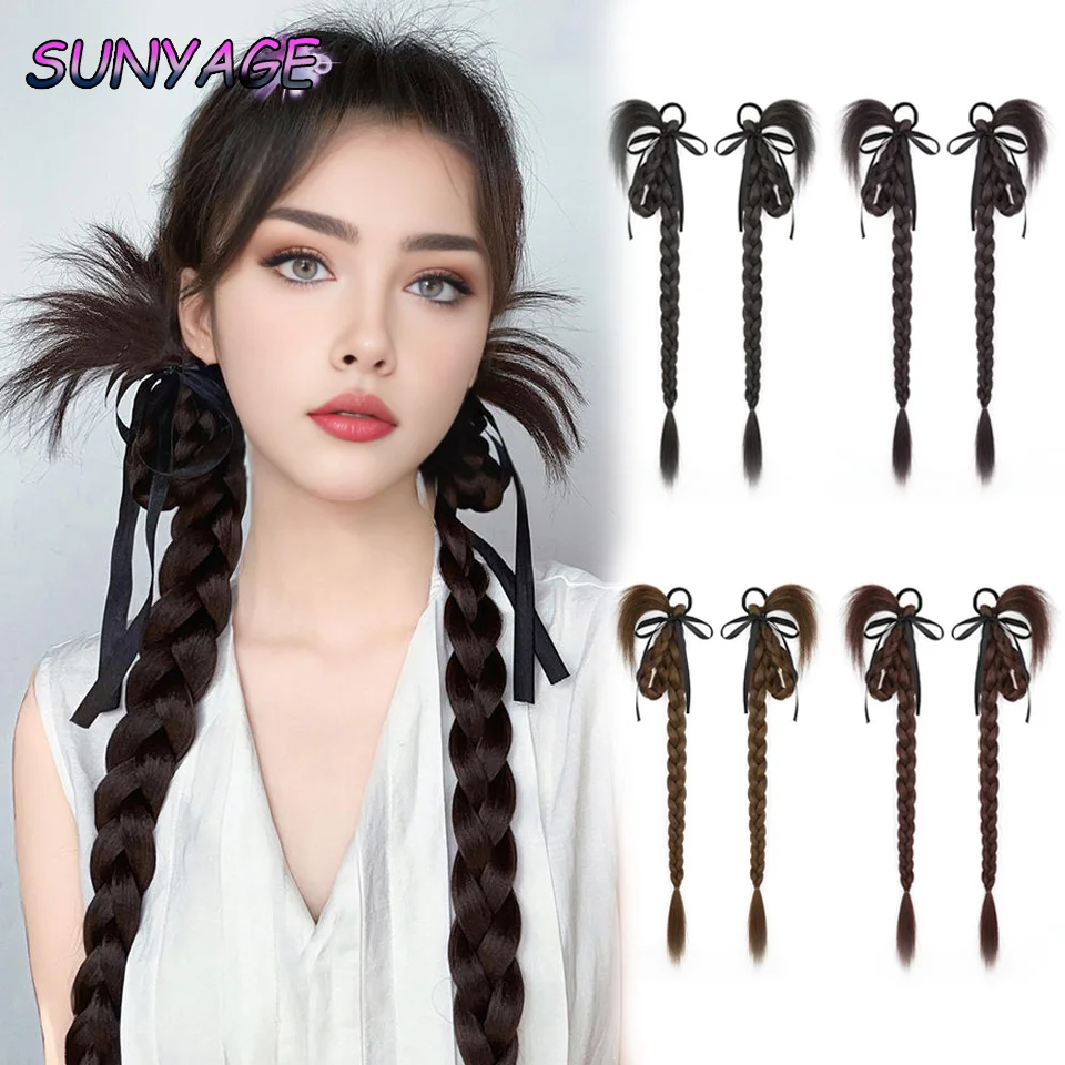 

SUNYAGE Wig Braid Claw Clip Highlighted Color High Ponytail Sweet Cool Boxing Braid Half-tied Hair Twist Braid