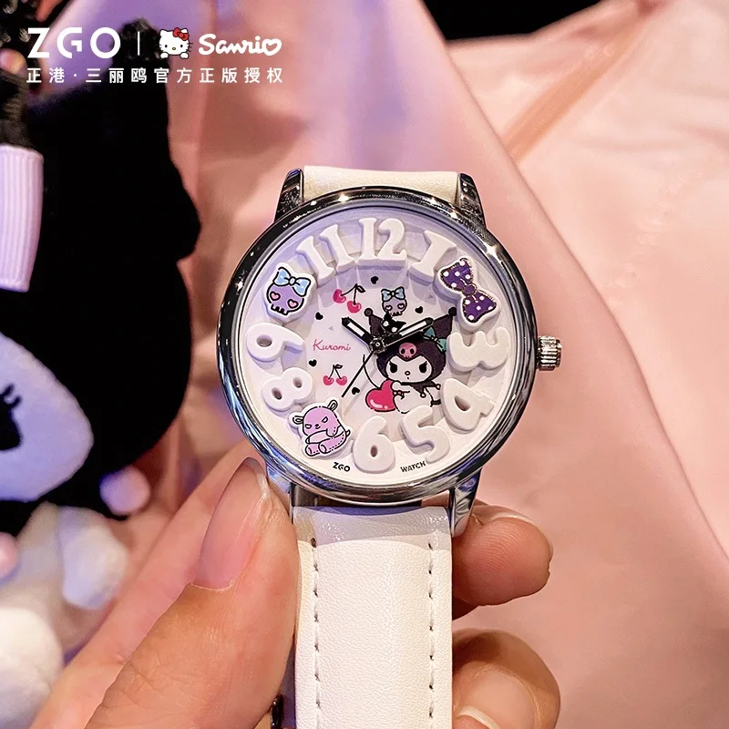 Zgo Sanrio Kuromi ladies' quartz watch leather strap cute waterproof watch for students gift 2130