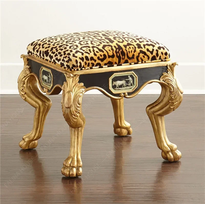 FFFA американский европейский табурет для пеленания обуви, полностью резьба по дереву, цветок, золотой диван, табурет, прикроватная обувь, прикроватный тканевый табурет
