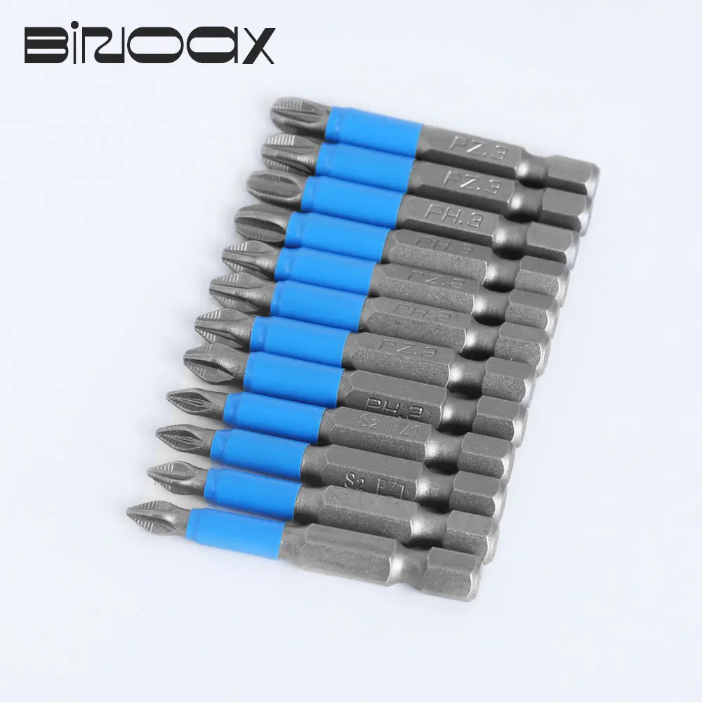 12Pcs PH/PZ Cross Magnetic Screwdriver Batch Head 50MM S2 Anti Slip Drill Screw Electric Screwdriver Set Bits