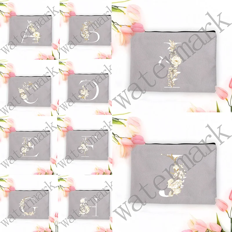 Hadiah Pengiring Pengantin Tas Kecantikan Kotak Kosmetik Portabel Wanita Tas Kosmetik Bunga Inisial 26 "Tas Makeup Huruf A-Z" Perjalanan Wanita