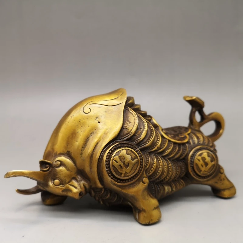 Bull Decorative Statue Stock Market Golden Bull Statue Animal Lucky Bull Sculpture Home Decor Desktop Feng Shui Brass Statue