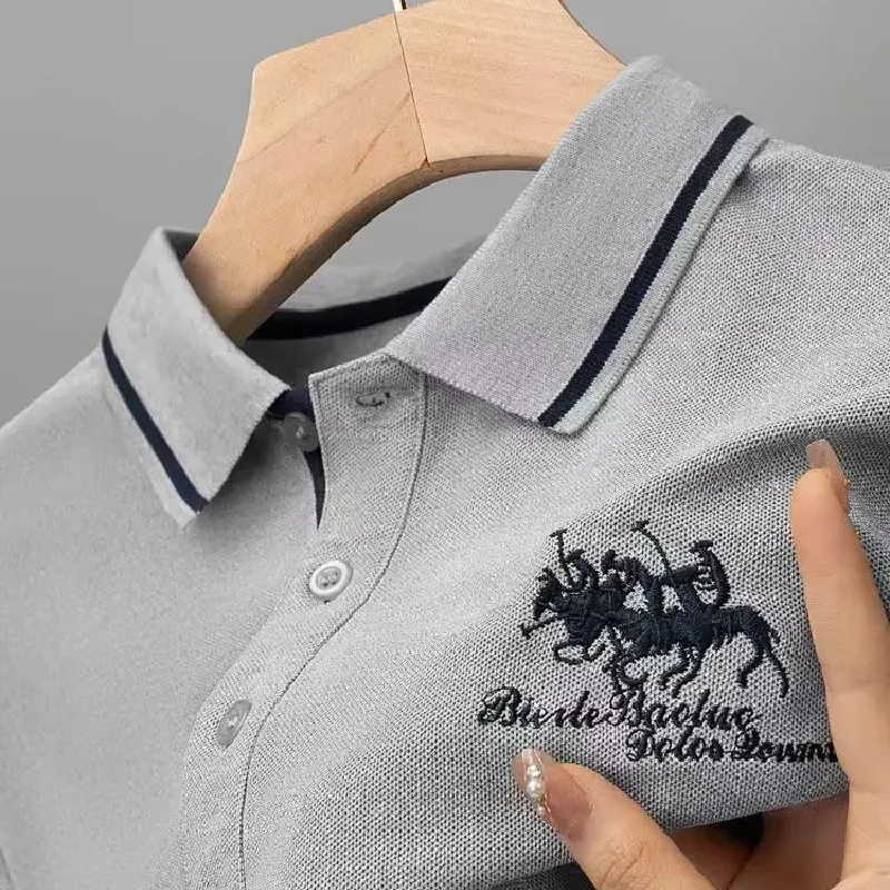 POLO Embroidered Men's Polo Collar Knitted Shirt, Luxury Top, Casual Short Sleeve Collar T-shirt, Fashion Anti Wrinkle T-shirt