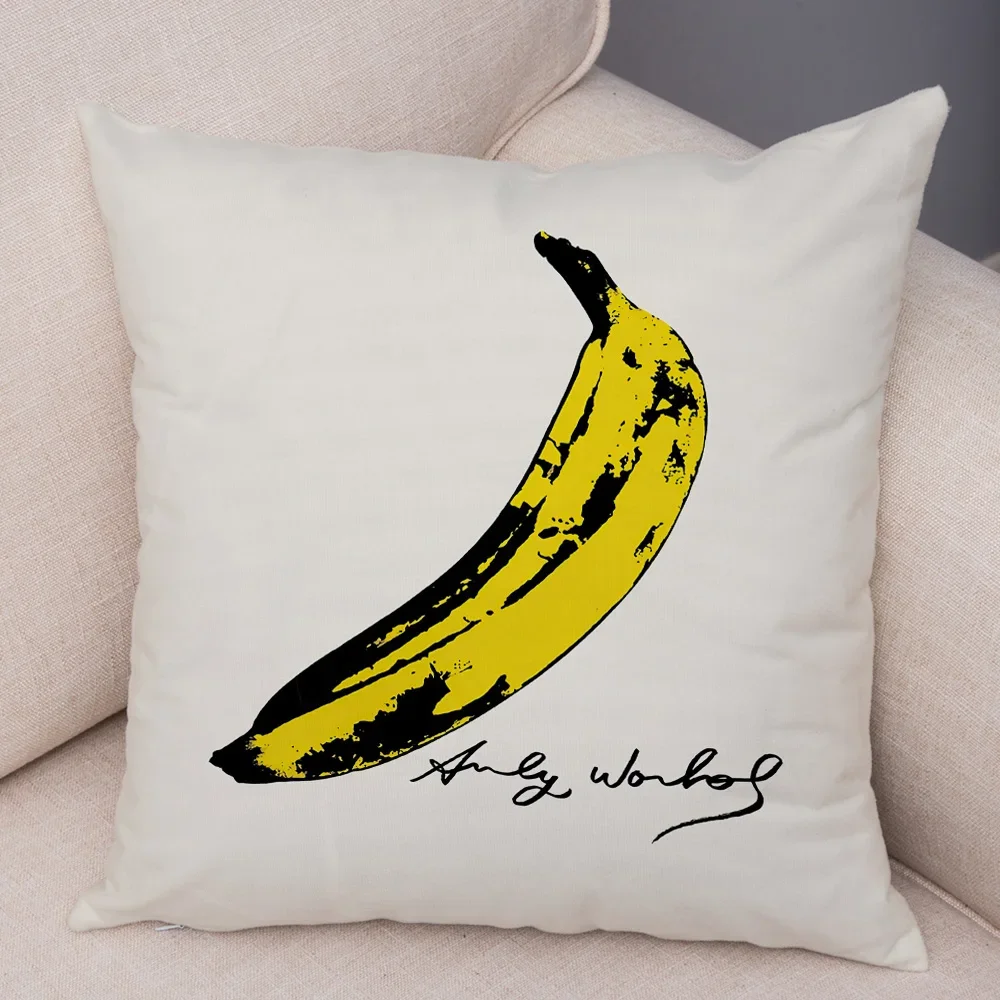 Andy Warhol Sunset Cat Cattle Banana Pillowcase Decor Nordic Pillow Case for Sofa Home Plush Throw Vintage Cushion Cover