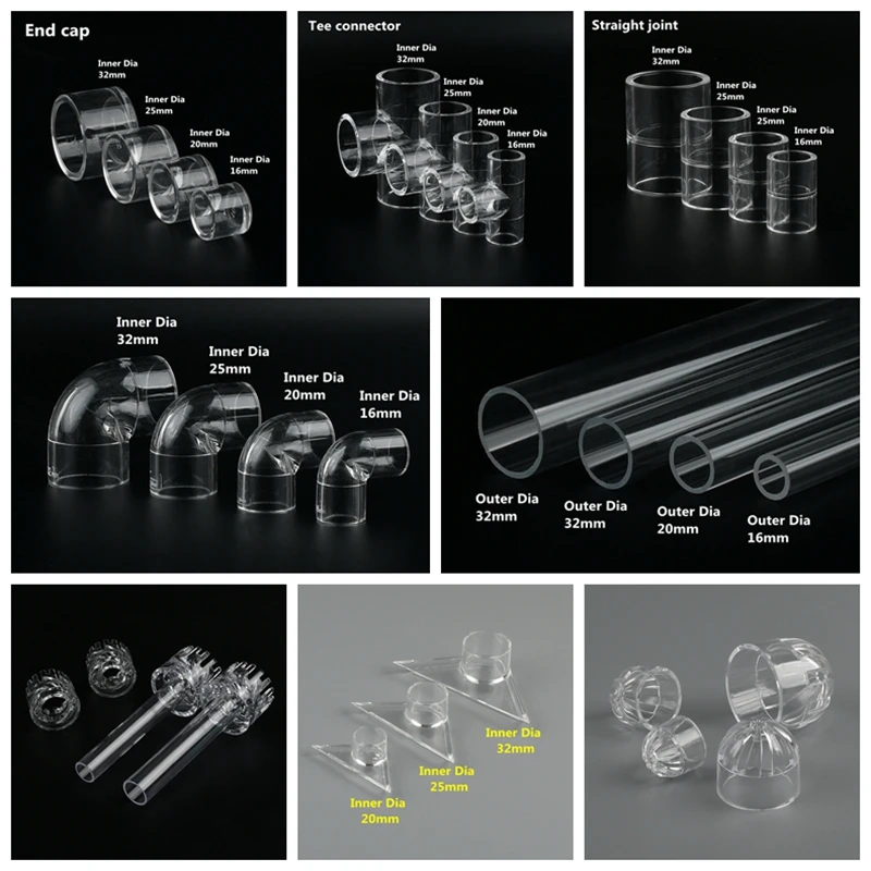 투명 PVC 파이프 커넥터 하이 퀄리티 표준 PVC 수도관 캡 커플링 엘보 티 어댑터 선택용, 16-32mm, 1-2 개 