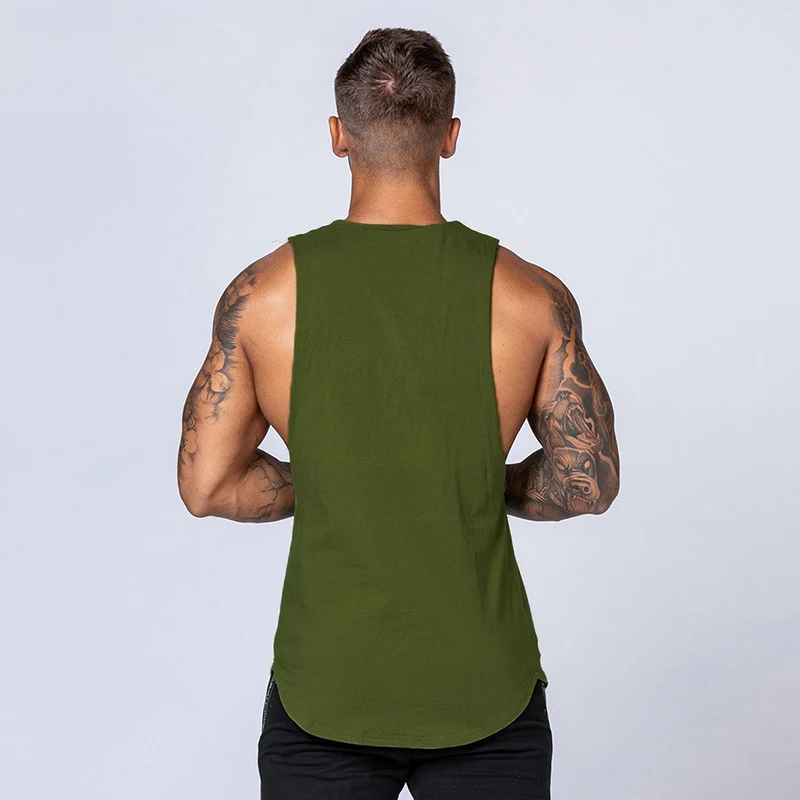 Men Cotton Running Vest Sleeveless Gym Tank Loose Fit Bodybuilding Workout Shirt Summer Breathable Fitness Stretching Train Tops