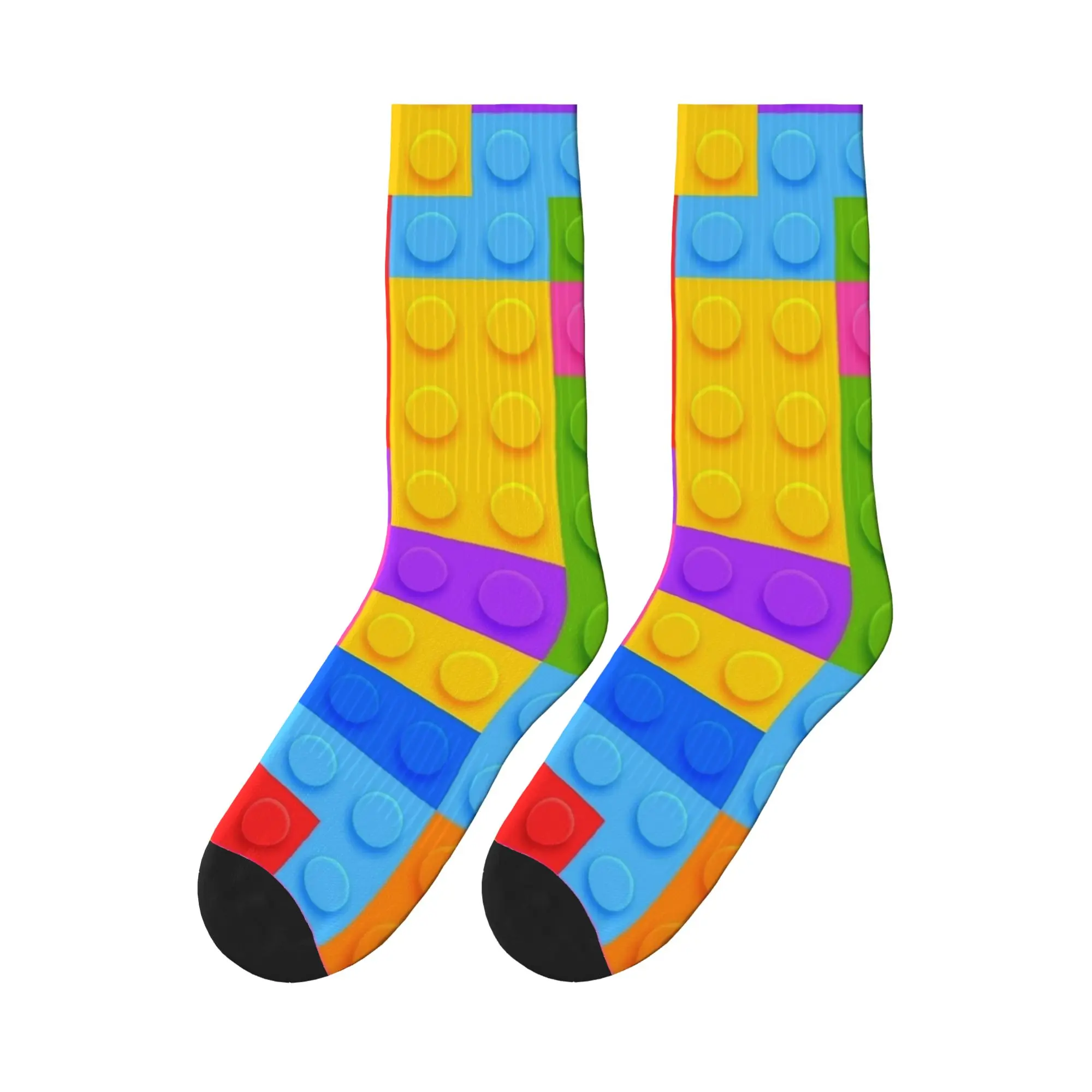 Building Blocks Colorful Print Socks  Anti Bacterial Stockings Couple Soft Running Socks Spring Trendy Pattern Socks