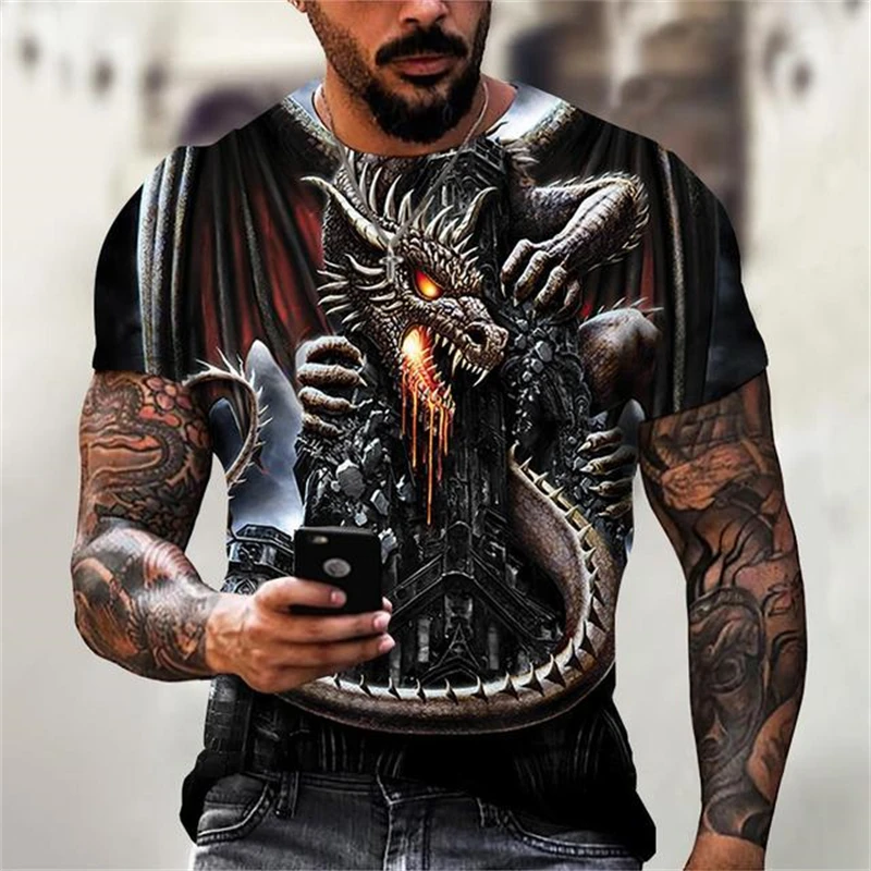 Red Eyes Black Dragon Print Men T Shirt Fashion Street Hip Hop Casual O-Neck Short Sleeve Plus size T-shirt Summer Men Clothing