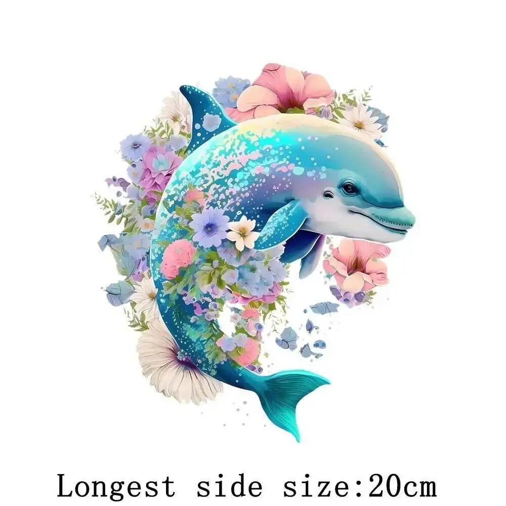 20cm Animal Owl Bear Iron-On Transfers Sticker For T-Shirts DIY Flower Cat Dolphin Leopard Heat Transfer for Clothes Stickers