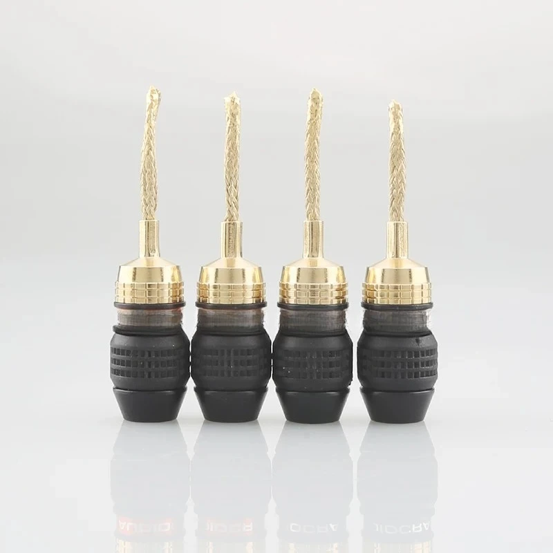 For Pure Copper Gold-plated Banana Plug Copper Wire Braided Power Amplifier Speaker Speaker Cable Connector Solder-free Pin Type
