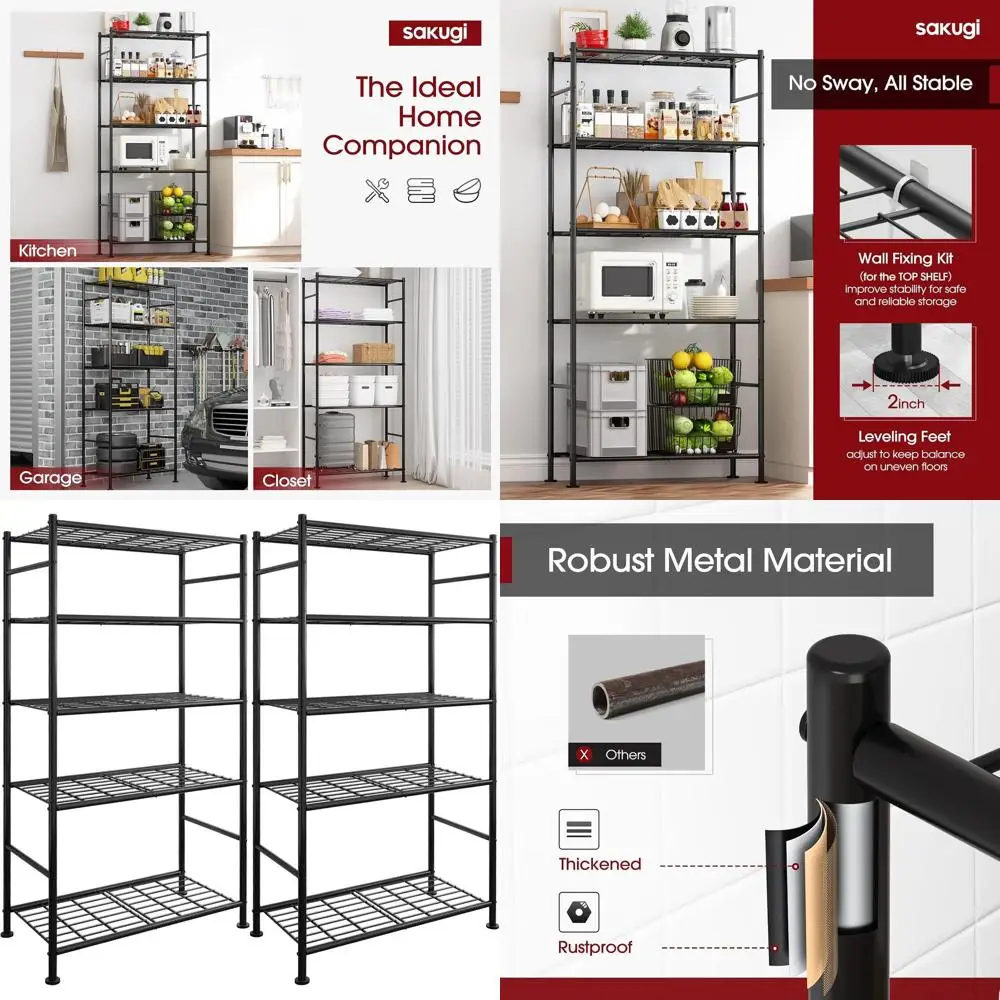 

5-Tier Steel Storage Racks, 2-Pack, Adjustable Shelving for Garage, Workshop, 33.5x12.6x72, Black
