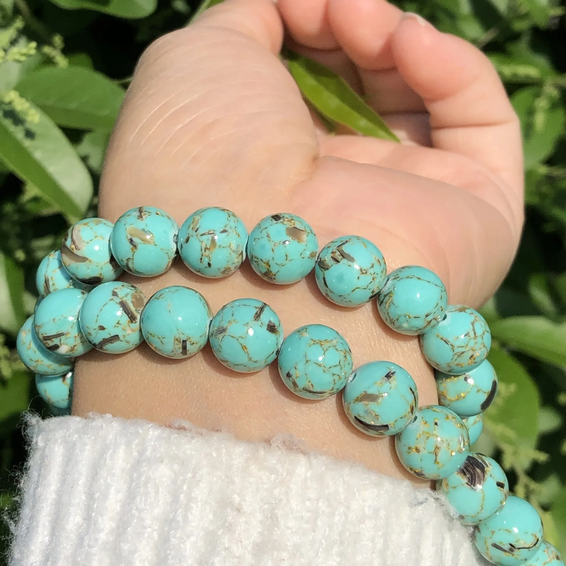 Cuentas populares accesorios de joyería que hacen DIY redondo azul claro Shell turquesas piedra Jade collar pulsera Abalorios Pulseras cuentas para pulseras abalorios para fabricación de bisutería bisuteria materiales