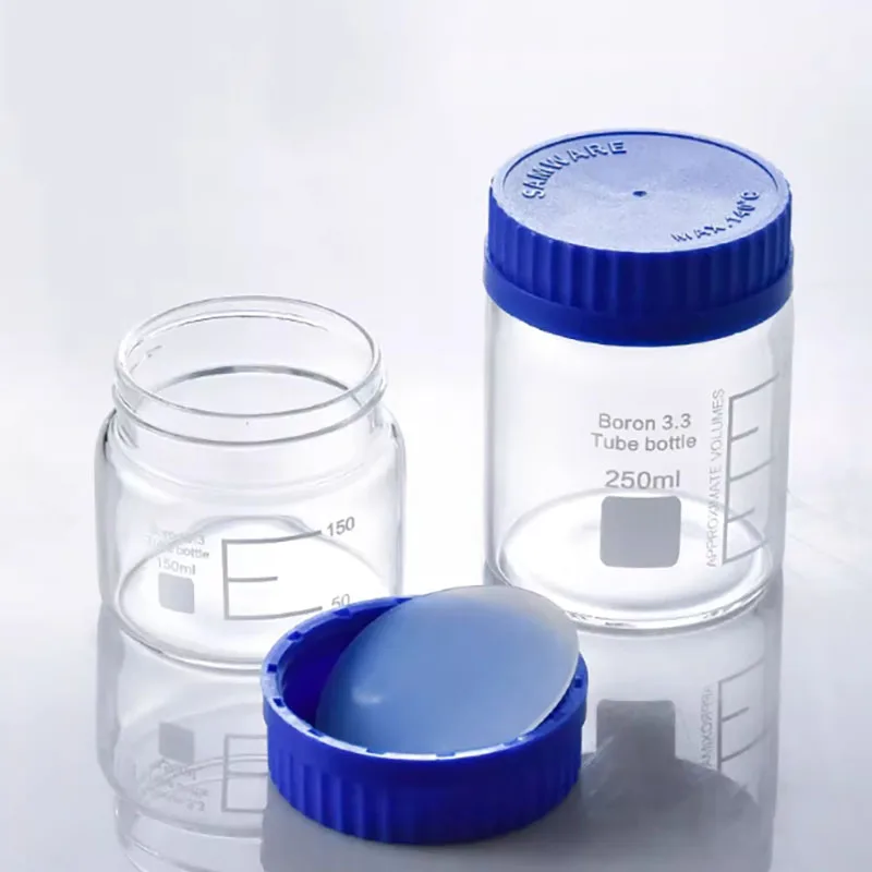 GL70 blue lid wide mouth bottle high borosilicate glass high temperature resistant with scale 150ml250ml500ml1000ml
