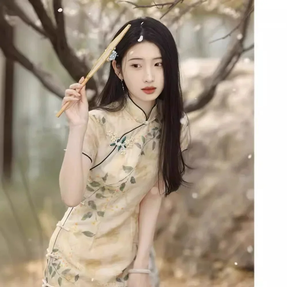 

Улучшенное цветочное платье Cheongsam 2023, весна/лето, новое китайское молодежное платье Qipao в китайском стиле для девочек