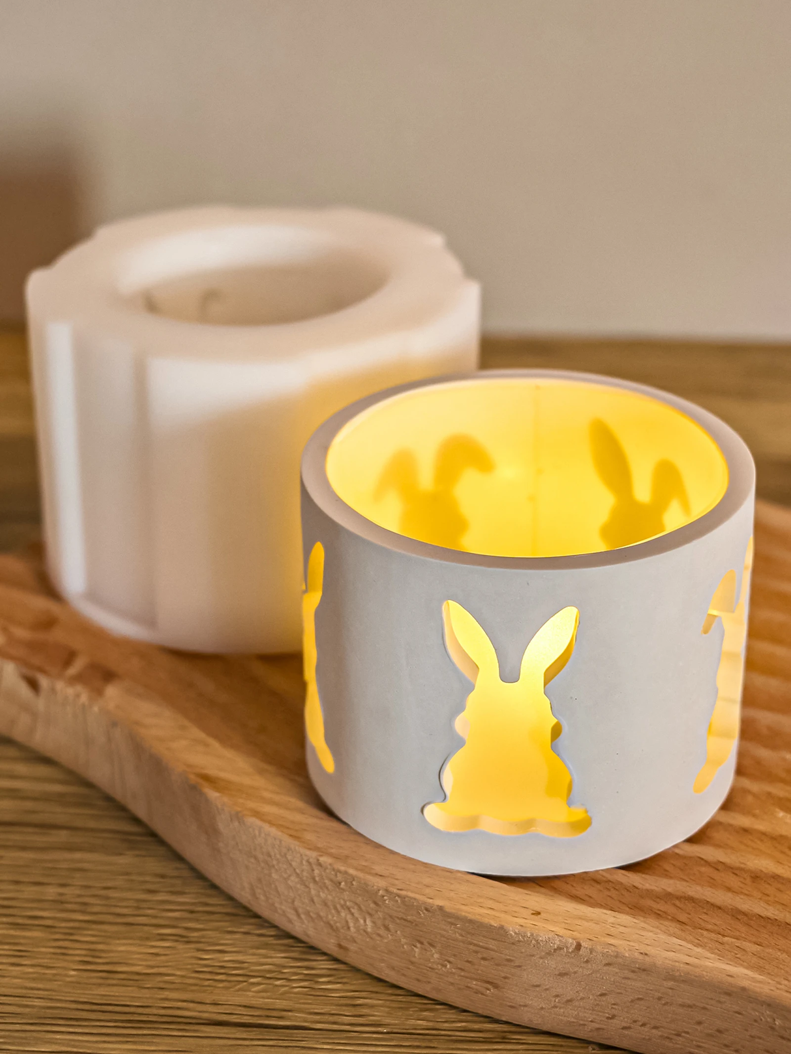 Easter Rabbit Candle Holder Silicone Mold Cute Bunny Hollow Tealight Candlestick Concrete Gypsum Resin Casting Molds Home Decor