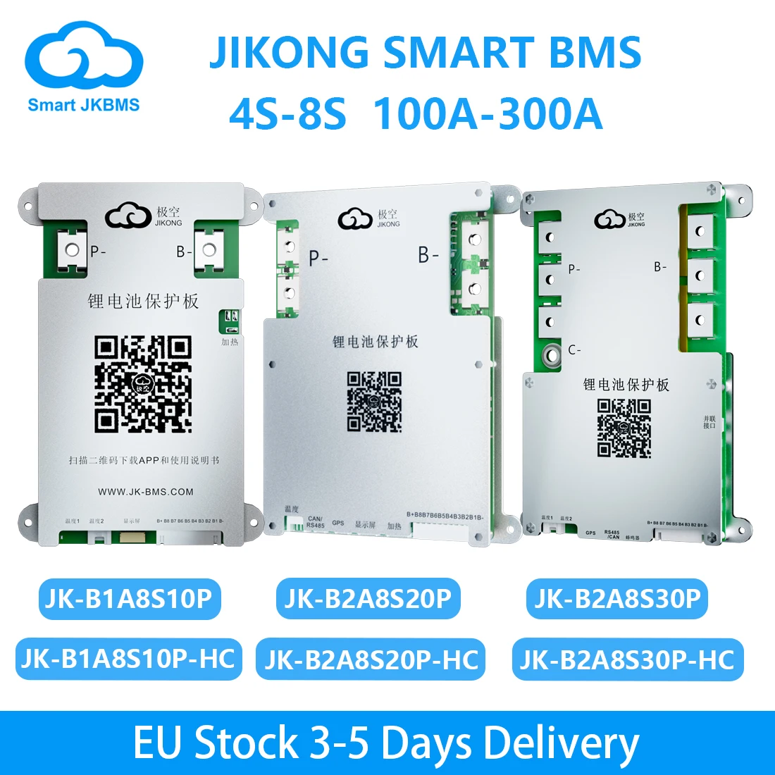 

JIKONG JK BMS Smart BMS 4S-8S 1A 2A Active Balanced BMS Heat CAN RS485 BT for LiFePo4 Li-ion Lto Battery 100A 200A 300A JKBMS