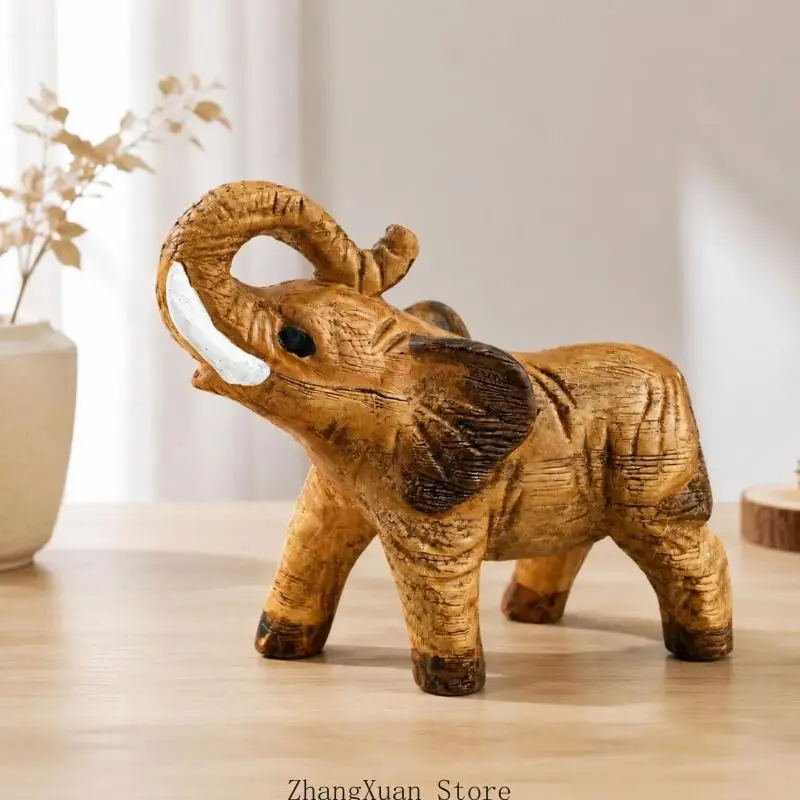 Elephant Figurine with Raised Trunk Design for Living Room, Entryway, Study, Cabinet, and Office Displays 3XUF