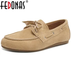 FEDONAS 2026 Loafers Flats Shoes Woman Suede Leather Slip-on Loafers Casual Moccasins Female Flats Shoes Comfort Spring Shoes