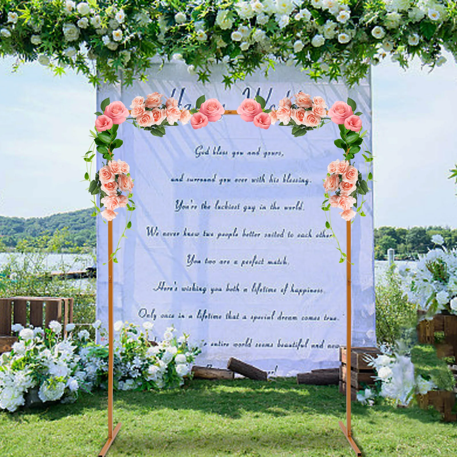 

Wedding Arch Stand With Bases, 2*1.5M/6.6*4.9Ft Rectangular Garden Metal Abor For Weddings Party Event Decoration