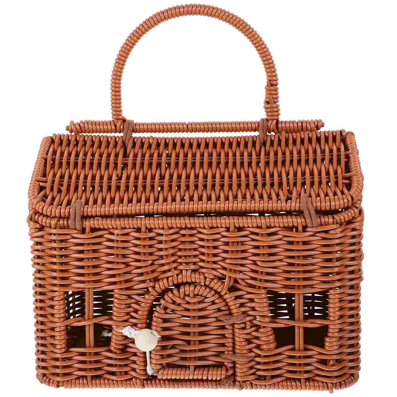 

Imitation Rattan Suitcase Straw Grocery Basket Woven Tote Summer Wallet Bag Miss