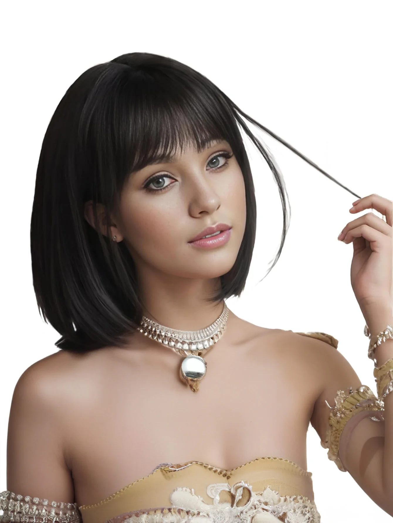 12 Zoll natürliche schwarze kurze Bob Perücken mit Pony Licht Yaki glattes Haar stumpf geschnitten leimlose Perücken realistischen Look täglich Kostüm wi