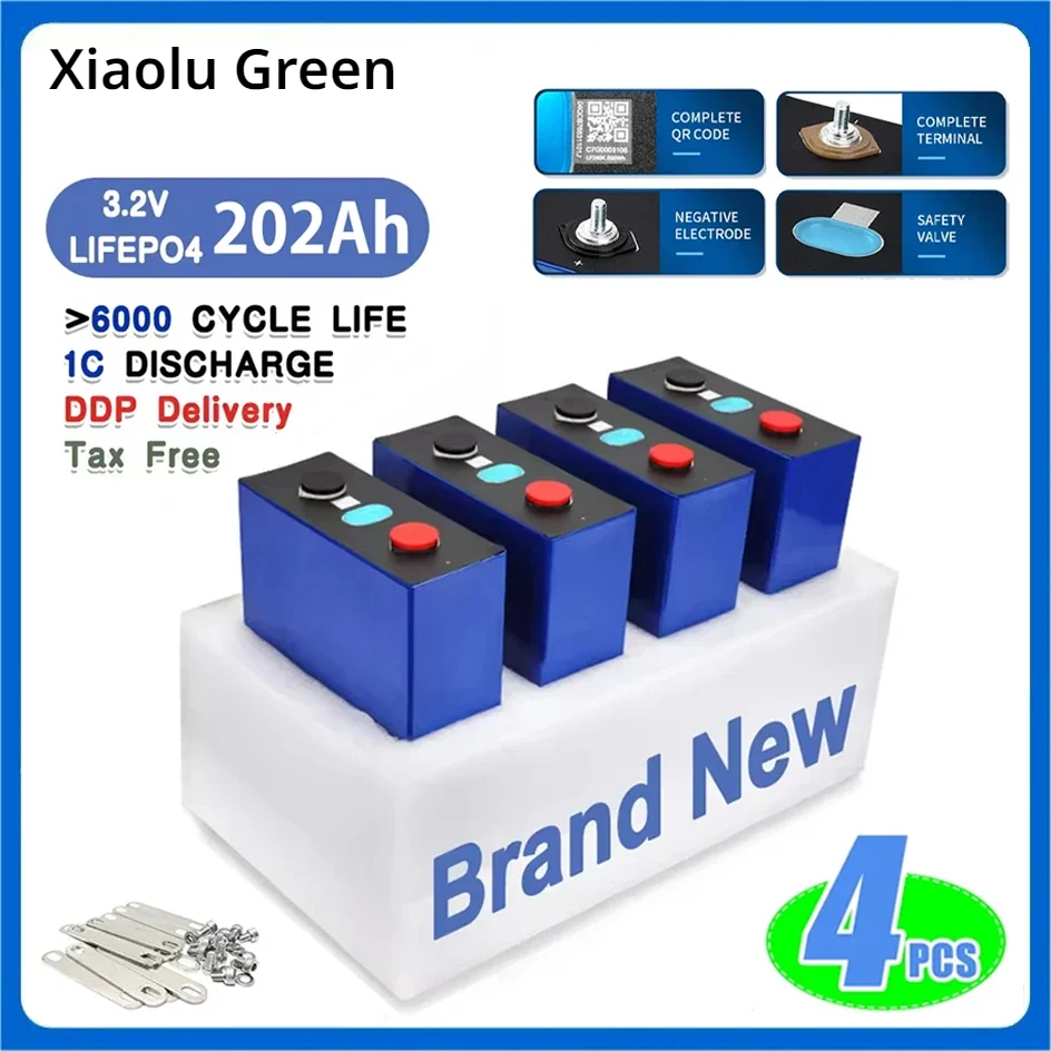 

3.2V 200Ah LiFePO4 Cell 6000 Cycle Grade A 100Ah 280Ah 310Ah Free Busbars For DIY 12V 24V 48V Solar Lithium Battery Pack