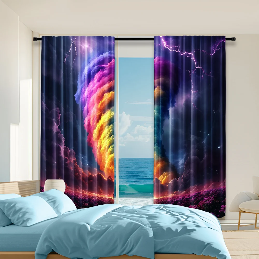 

2 pcs, versatile polyester transparent curtains for home decoration Colorful Tornado for use in bedrooms and living rooms