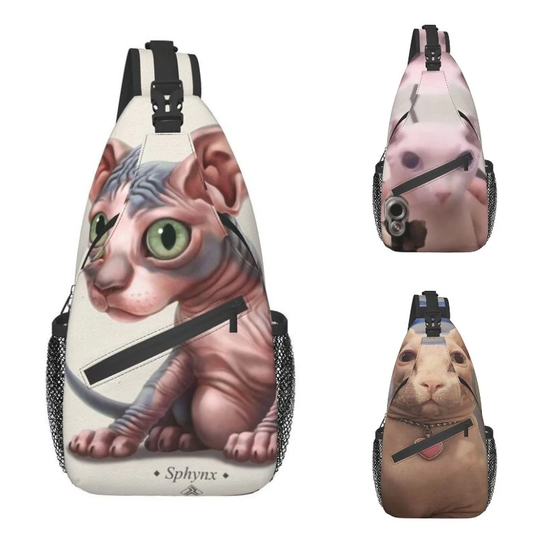 

Customized Funny Bingus Sling Bags Men Fashion Sphynx Cat Shoulder Crossbody Chest Backpack Cycling Camping Daypack