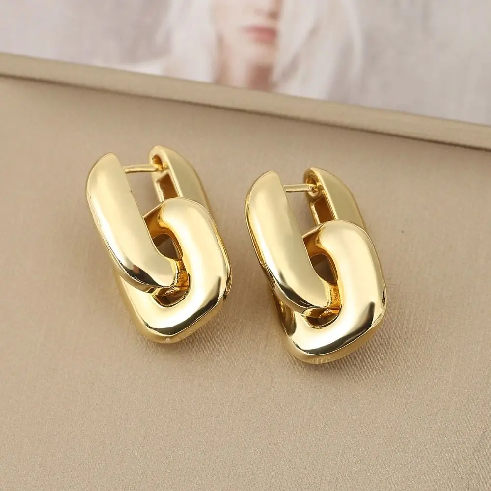 Copper Base Geometric Drop Earrings Gold Plating U-Shaped Design Patchwork Earrings Oval Shape Exaggerate Style