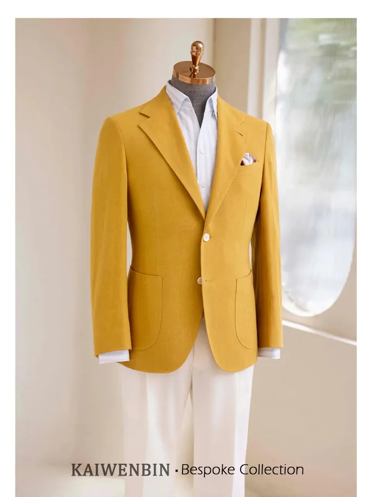 

Italian Casual Suit 2-Piece Set Mustard Yellow Vacation Luxury Comfort Beach Wedding Blazer High Quality Relax Fit