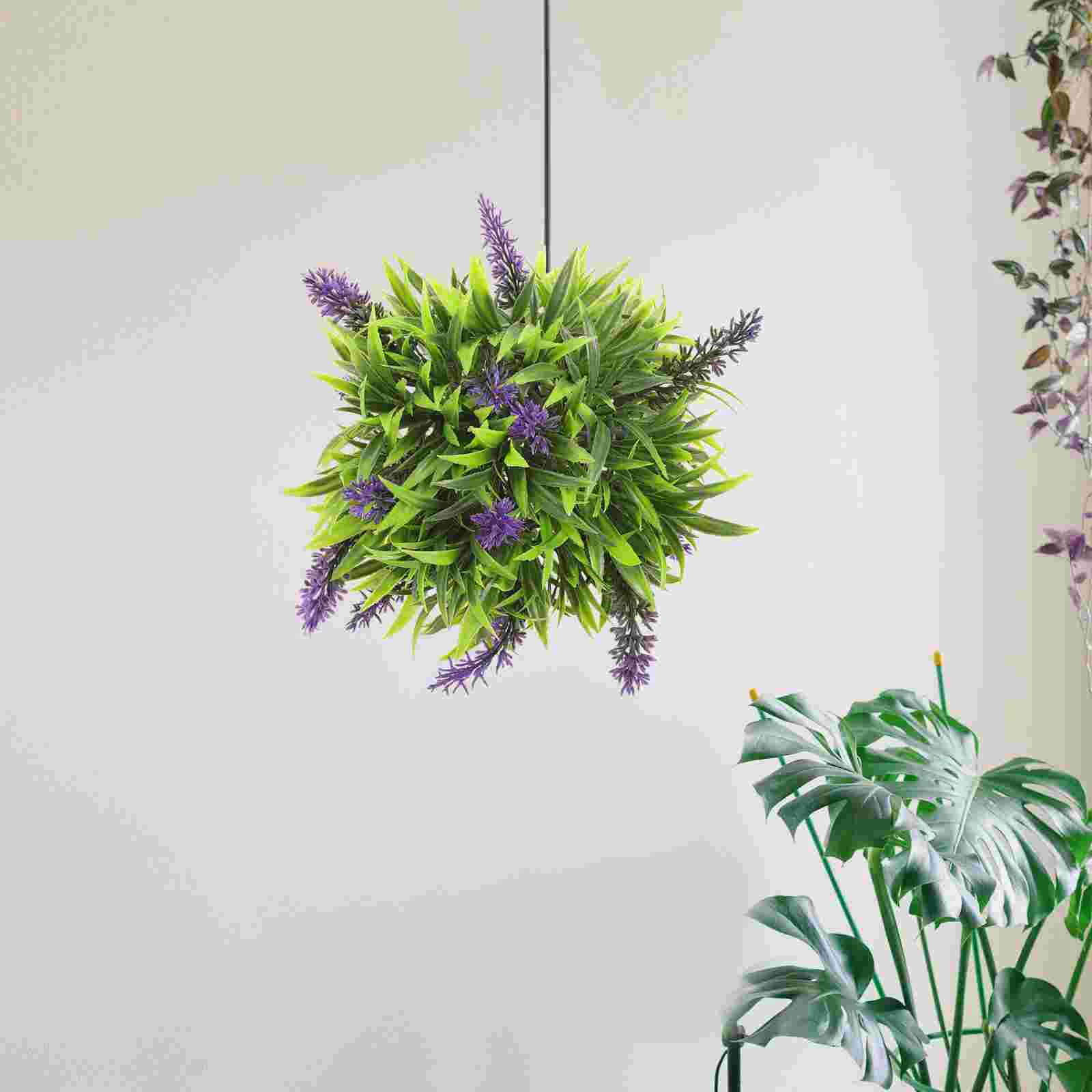 Artificial Flowers Bouquet Simulated Lavender Hanging Ball Solar Lights Outdoor Decorative Grass Balls Office