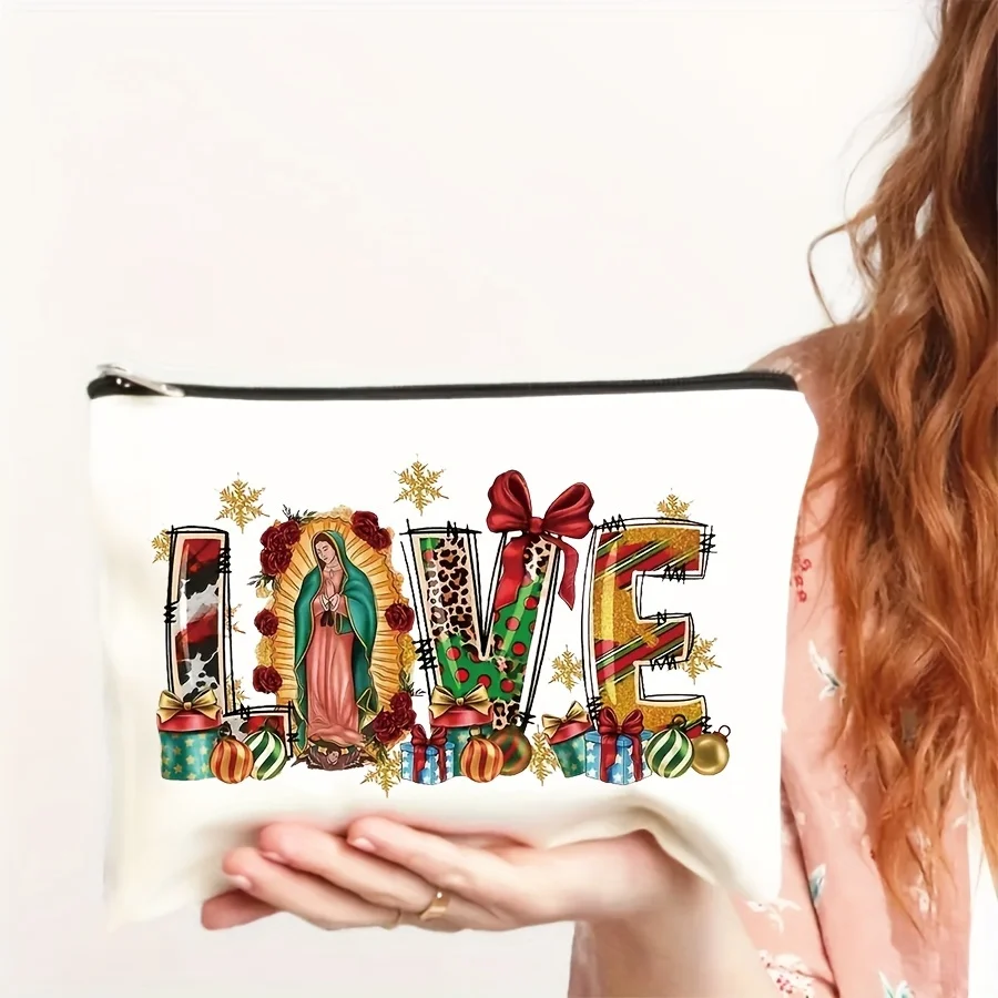 حقيبة مكياج Guadalupe Virgin Mary love - حقيبة بسحاب لطيفة متعددة الوظائف، حقيبة تخزين المجوهرات