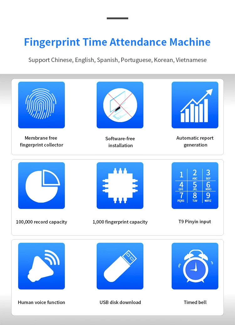 F01  Biometric Machine Fingerprint Password Time Attendance System  Software Free for Office