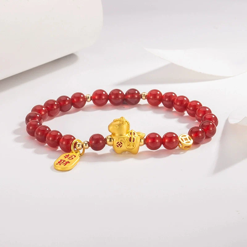 

New Zodiac Year of the Horse Birth Year Red Crystal Bracelet Blessing Little Horse Hand String Beaded Jewelry For Women KOFSAC