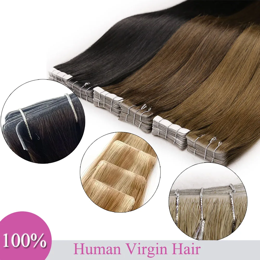 اللون الطبيعي غير مرئية بولي PU سلس حقن الشريط وصلات شعر الشعر البشري 18-24 بوصة 50 جرام/100 جرام أفضل جودة وصلات شعر