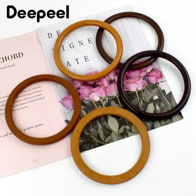 2Pcs Deepeel 14cm Round Bags Wood Handles Purse Frame Handbag Wooden Handle DIY Handmade Replacement Sewing Frames Accessories