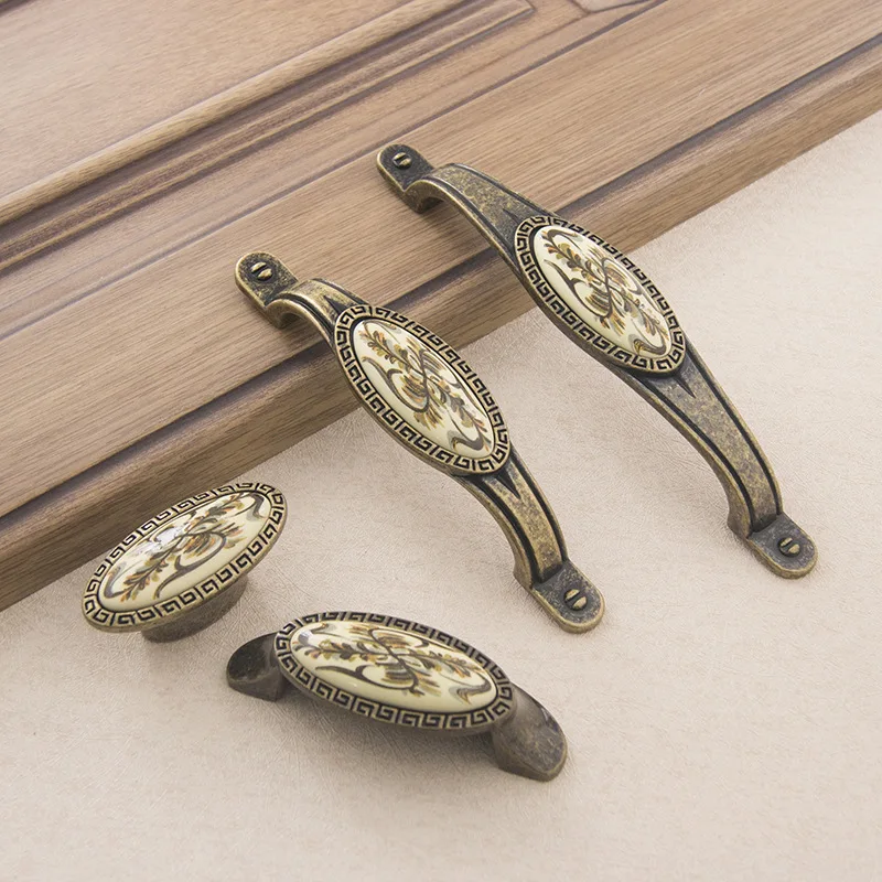 Retro Country Floral Furniture Knobs Handles Ceramic Drawer Pulls Cabinet Room Kitchen Cupboards Door Wardrobe Dressers Hardware