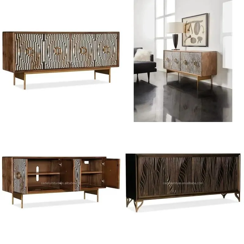 Modern luxury design living room decorative locker metal foot 4 door wooden living room cabinet