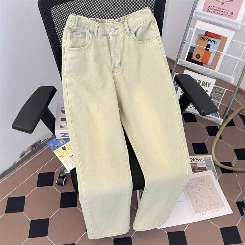 

Retro American Khaki Jeans Straight Leg Casual Washed Inner Wear Spring High Street Trend Men's Youth Loose Fit Denim Pants