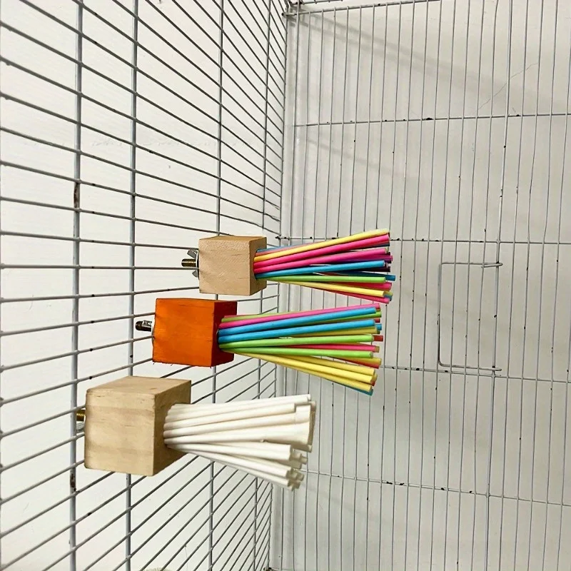 Parrot Wooden Toy Rainbow Paper Stick Grinding Teeth Biting and Ventilating Swing Stand Stick