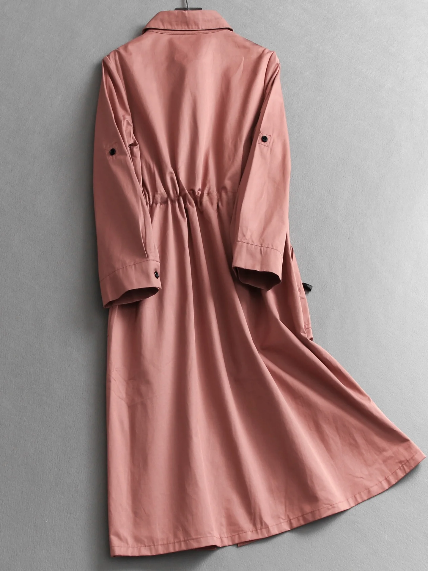  Vintage Drawstring Waist Turtleneck Roll-Up Sleeve Long Coat Women's Windbreaker Commute Style Loose Fit Cotton Poly...