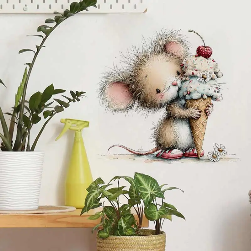 

Cute Mouse Summer Beach Wall Sticker Toilet Lid Stickers, Bedroom Entrance Living Room Porch Home Decora Waterproof Decals M1574