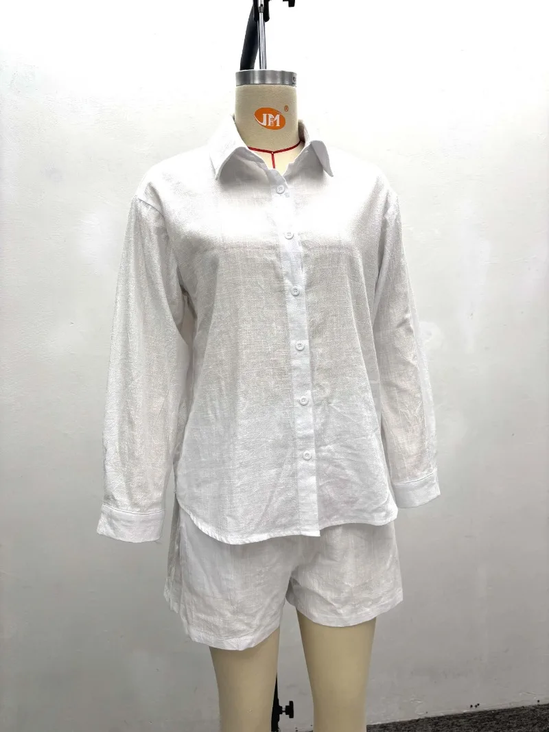 Übergrößes Afrikanisches Damen-Freizeitset 2-teilig Sommer Locker Sitzende Langarm-Bluse und Shorts mit Gummibund Loungewear Streetwear – Detail 5