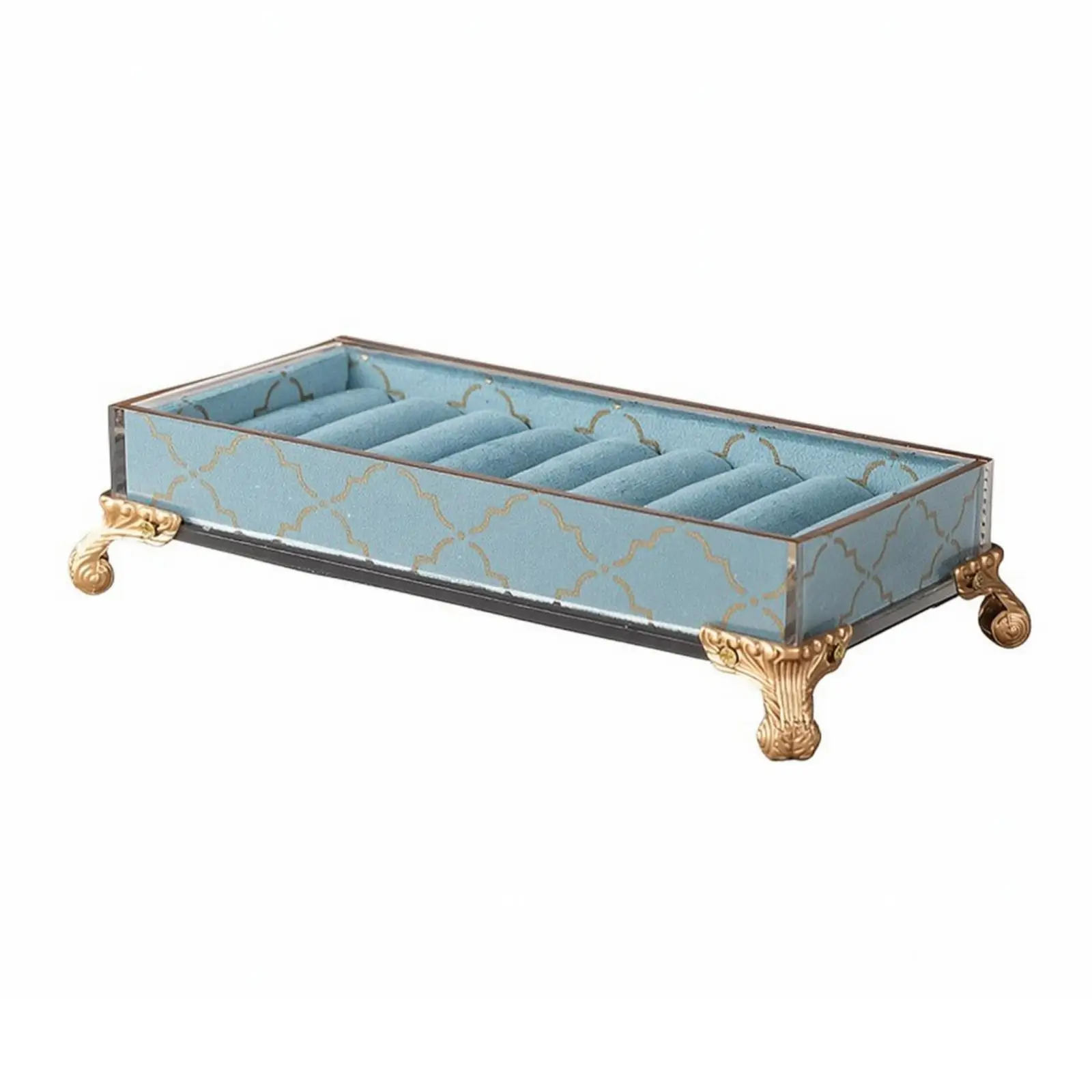 Rectangular Acrylic Jewelry Display Tray Velvet Lined Interior Organizer Rack for Earrings Rings Necklaces Bracelets Counter