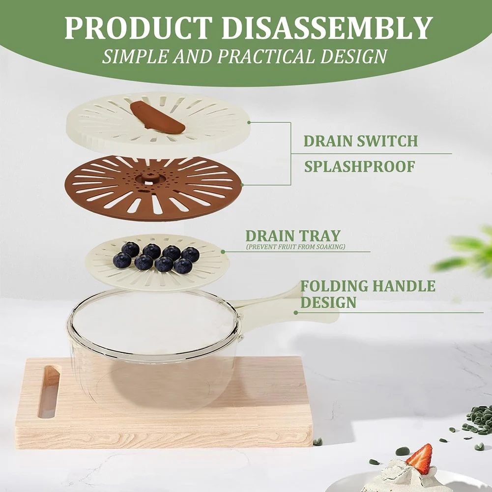 ABVJ-cesta de drenaje multiusos para el hogar, cocina, cuenco de sandía con colador y tapa, colador de cocina, colador de alimentos