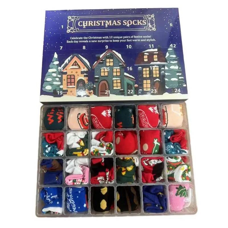 

2024 Christmas Socks Advent Calendar Christmas Countdown Women Men Winter Holiday Boys Girls Socks Cold Season Footwear