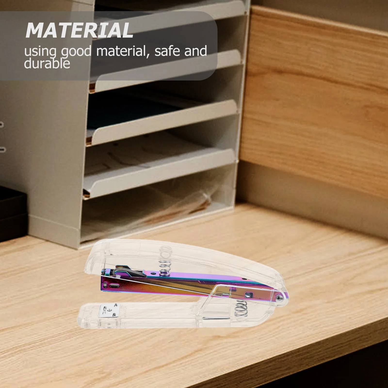 دباسة بلاستيكية شفافة مدمجة على الموضة للمكتب المنزلي للطلاب، دباسات محمولة خفيفة الوزن محمولة للمكتب #5