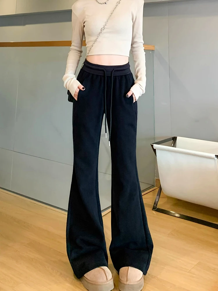 Grey Wide Leg Pants Casual Micro Flared Straight Drapey Sporty Sweatpants High Waist Long Commute Style Women's Fashion