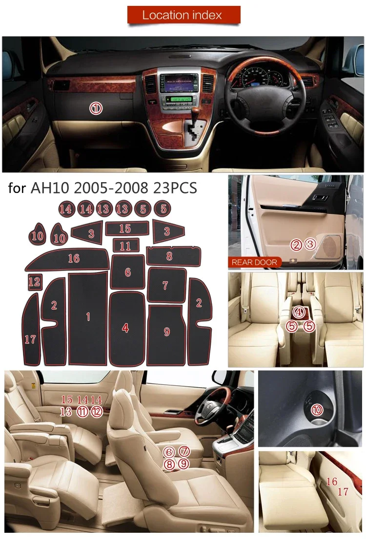 Anti-Slip Dust Gate Mat Cup Groove Pads for Toyota Alphard AH10 2002 2003 2004 2005 2006 2007 2008 Slot Hole Pad Car Accessories